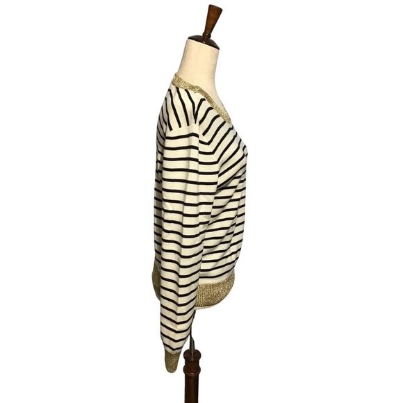 Marled Black Cream Striped Crew Neck Ribbed Sweater MED - Picture 3 of 9